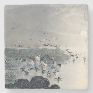 Eenden, Mallards en Zwans op het meer bij zonsonde Stenen Onderzetter