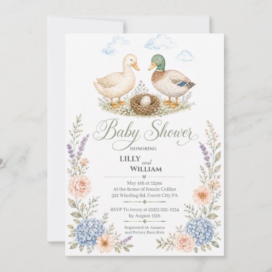 Eenden met nest babyshower uitnodiging (Voorkant)