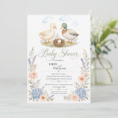 Eenden met nest babyshower uitnodiging (Staand voorkant)