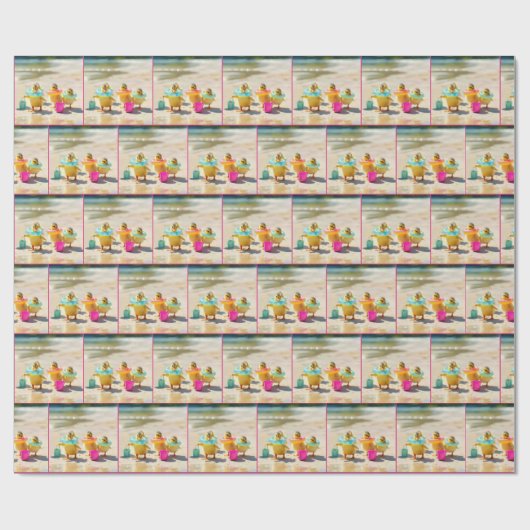 Eenden met strandspeelgoed cadeaupapier (Vlak)