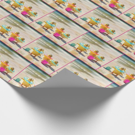Eenden met strandspeelgoed cadeaupapier (Hoek)