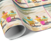 Eenden met strandspeelgoed cadeaupapier (Rol Hoek)