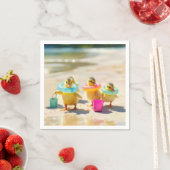 Eenden met strandspeelgoed servet (Insitu)