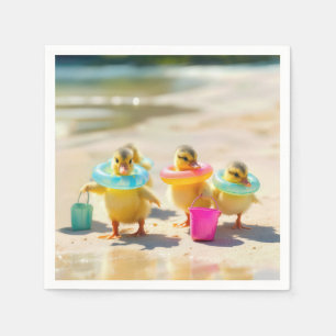 Eenden met strandspeelgoed servet