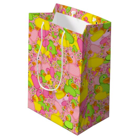 Eenden-n-Stippen-stijl-2-Lt roze-GIFT BAG M Medium Cadeauzakje (Achterkant Gekanteld)