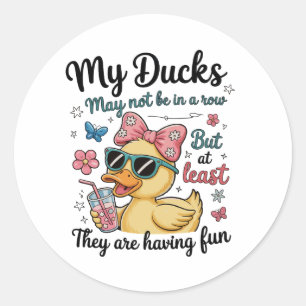 Eenden Niet In Een Rij Grappig Schattig Trendy Sar Ronde Sticker