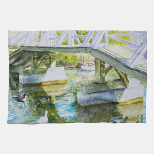Eenden onder een brug theedoek (Horizontaal)