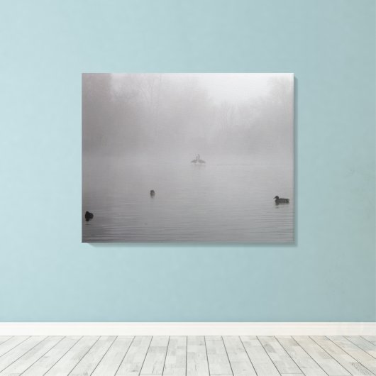 Eenden op een mistig meer canvas afdruk (Insitu (Houten vloer))