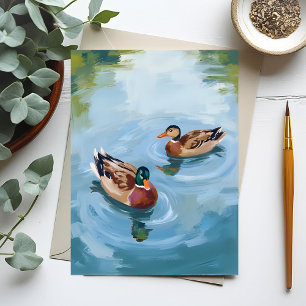 Eenden Vijver Aquarel Geschilderd Briefkaart