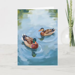 Eenden Vijver Aquarel Geschilderd Kaart