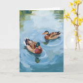 Eenden Vijver Aquarel Geschilderd Kaart (Gele Bloem)