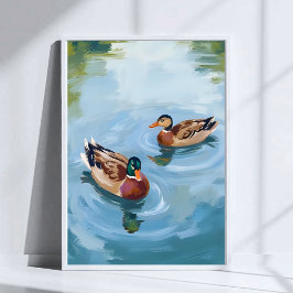 Eenden Vijver Aquarel Geschilderd Poster