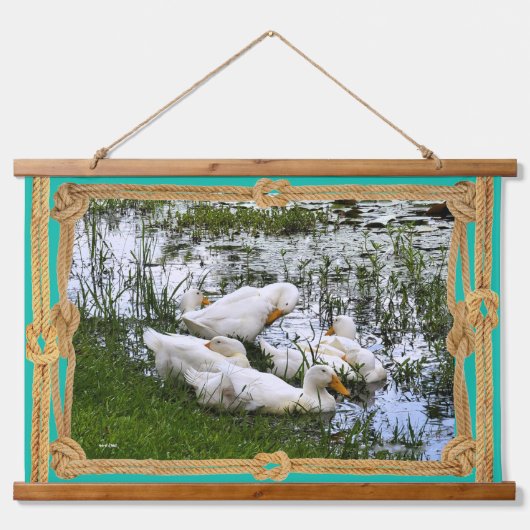 Eenden Vijver Leven Trendy Hangend Wandkleed (Voorkant)