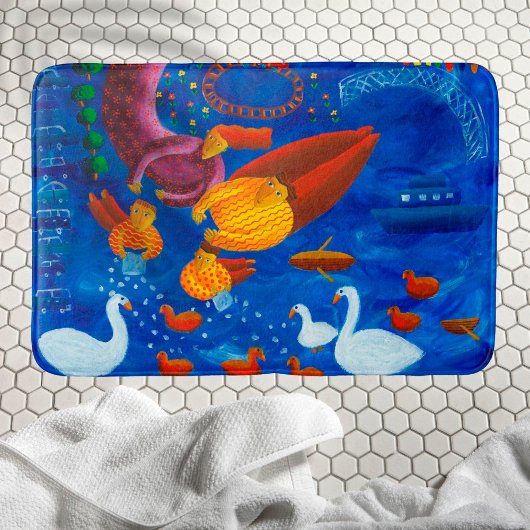 Eenden Voeren Acrylschilderij Kunst Badmat