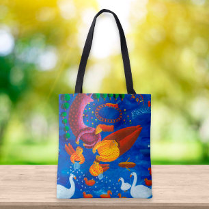 Eenden Voeren Hedendaagse Schilderij Tote Bag