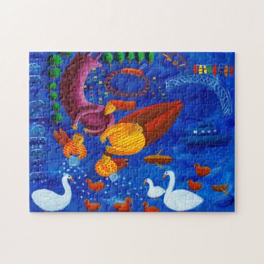 Eenden Voeren Schilderij Legpuzzel (Horizontaal)
