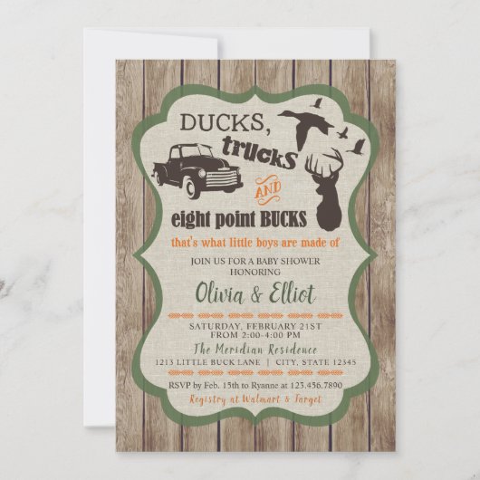 Eenden, vrachtwagens en Eight Point Bucks Deer Bab Kaart (Voorkant)