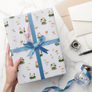 Eenden & waterlelies op lichtgrijs cadeaupapier