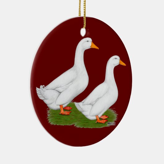 Eenden: Witte pekins Keramisch Ornament (Rechts)