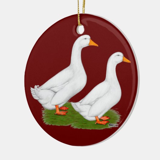 Eenden: Witte pekins Keramisch Ornament (Links)