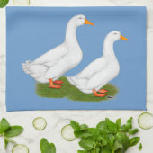 Eenden:  Witte pekins Theedoek (Gevouwen)