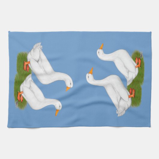 Eenden:  Witte pekins Theedoek (Horizontaal)