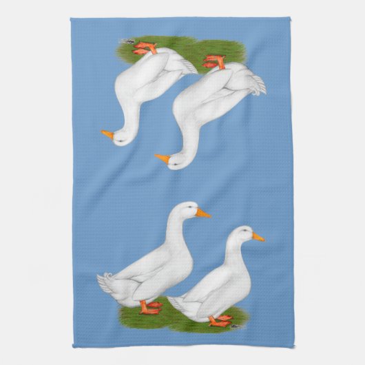 Eenden:  Witte pekins Theedoek (Verticaal)