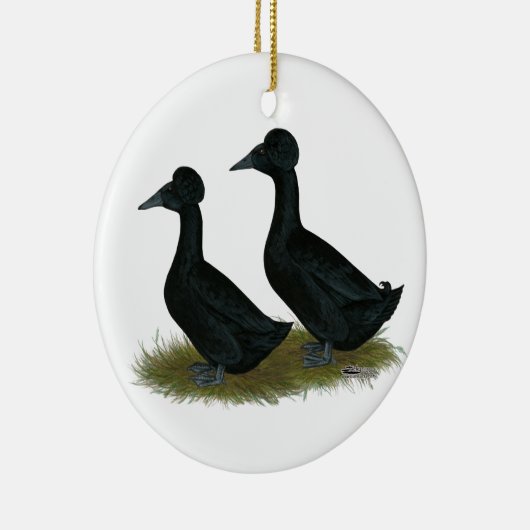 Eenden:  Zwart Crested Keramisch Ornament (Rechts)