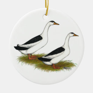 Eenden:  Zwarte Magpies Keramisch Ornament