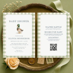 Eendenbiljart Groen All-in-One Baby Shower Kaart