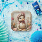 Eendeneendje Paasroze Hoed Tulpen Madeliefjes Papieren Bordje (Feest)