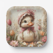 Eendeneendje Paasroze Hoed Tulpen Madeliefjes Papieren Bordje (Voorkant)