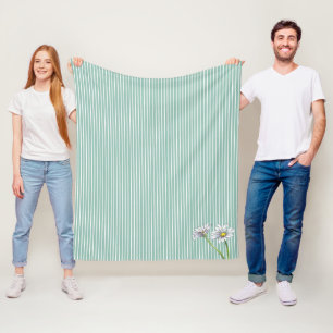 Eendenei Blauwe Gestreepte Bloemige Waterverf Made Fleece Deken