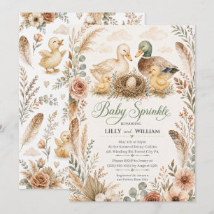 Eendenfamilie Twee Broers/Zussen Baby Sprinkle Uit Kaart