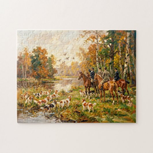 Eendenjacht te paard met Spaniels Legpuzzel (Horizontaal)