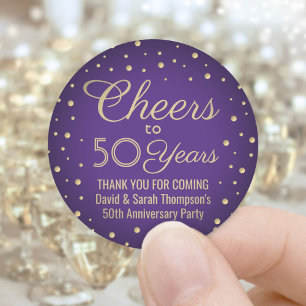 EENDER Jubileum Gelukwensen Elegant Paars en Goud Ronde Sticker