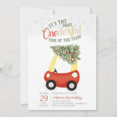 EENderful tijd van het jaar rode auto 1e verjaarda Kaart (Voorkant)