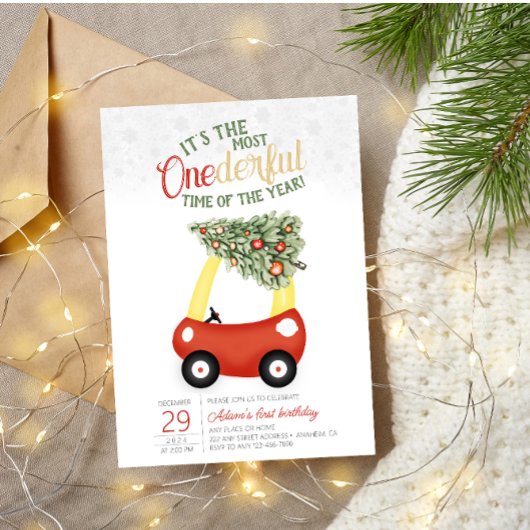 EENderful tijd van het jaar rode auto 1e verjaarda Kaart