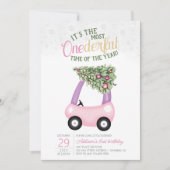 EENderful tijd van het jaar roze auto 1e verjaarda Kaart (Voorkant)