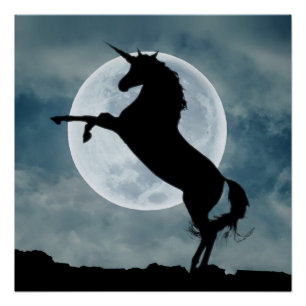 Eendimensionale Silhouet Volle Maan Nachtelijke He Perfect Poster