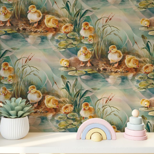 Eendje Kuikens bij de Vijver Nursery Behang (Creator heeft geüpload)