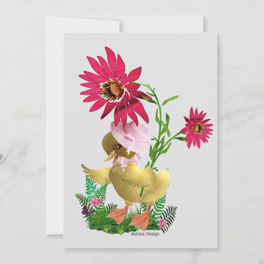 Eendje met bloemen feestdagenkaart (Voorkant)