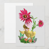Eendje met bloemen feestdagenkaart (Voorkant / Achterkant)