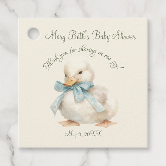 Eendje met lint Baby shower Bedankjes Labels (Voorkant)