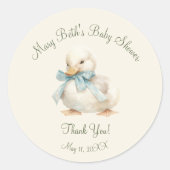Eendje met lint babyshower papier  ronde sticker (Voorkant)