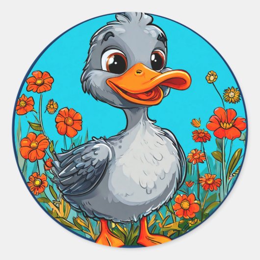 eendje met schattige cartoon ronde sticker (Voorkant)