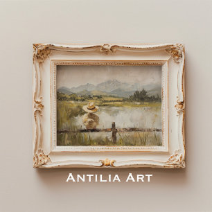 eendje schilderij Rustieke Country Duck Pond Poster