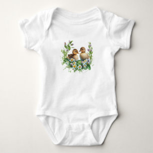 Eendjes met madeliefjes en paarse bloemen romper