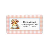 Eendkuiken in Paasei op Roze Gingham Plaid Etiket (Voorkant)