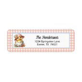 Eendkuiken in Paasei op Roze Gingham Plaid Etiket (Voorkant)